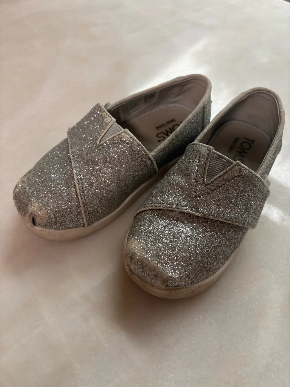 Toms silver glitter shoes